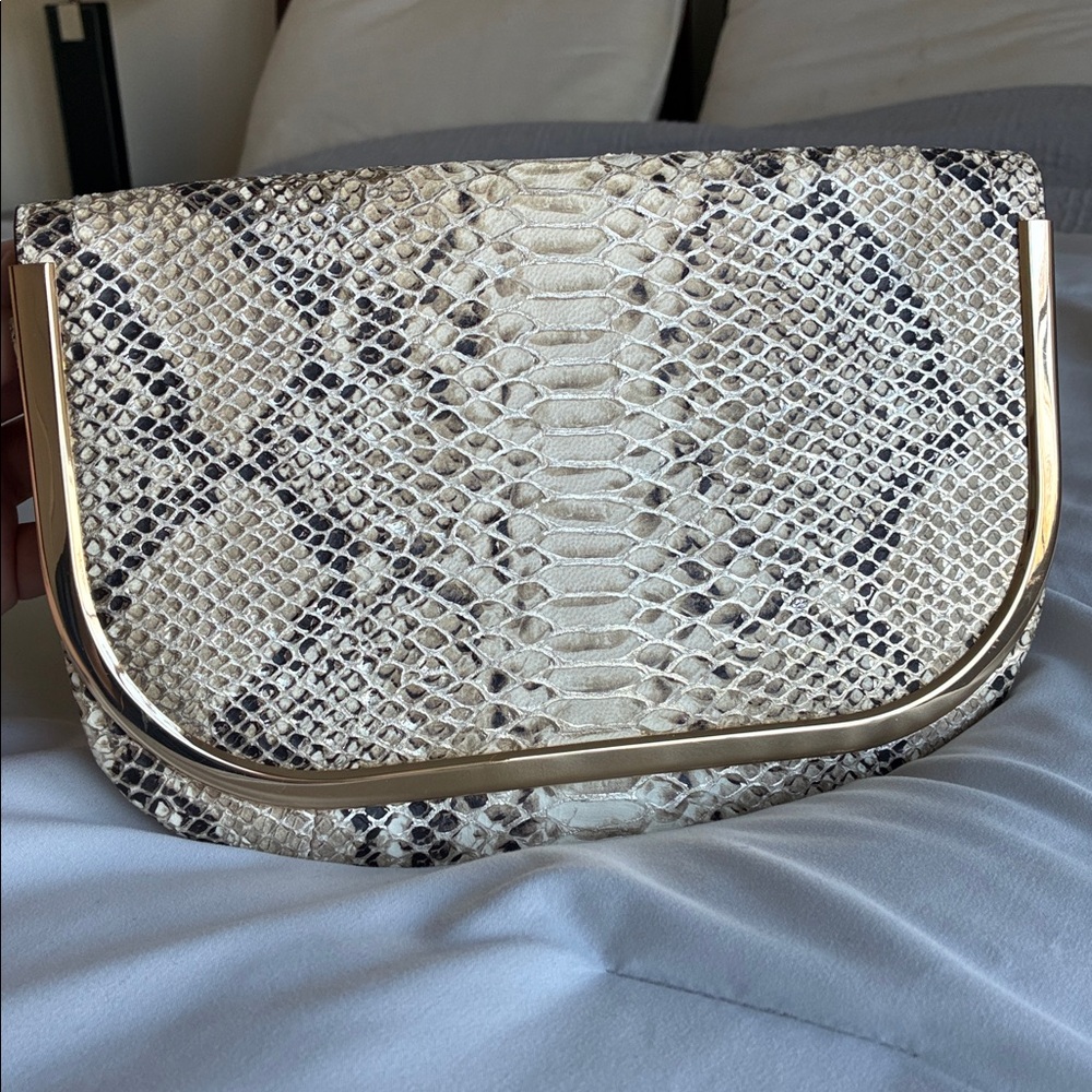 Banana Republic Snake Print Clutch with Gold Tone Frame - Picture 11 of 13